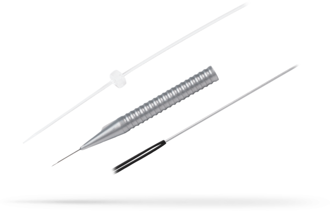 Fibra de iluminação descartável tipo chandelier (uma fibra) com conector Photon e agulha-guia.(27 G / 0,4 mm)