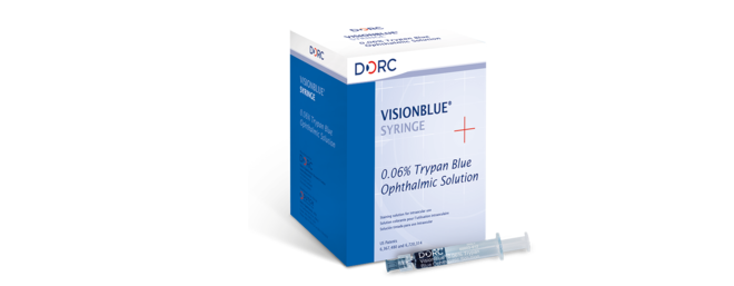 VisionBlueTM 0.06% Trypan Blue Ophthalmic Solution (syringes of 0.5 ml) Distributed by Dutch Ophthalmic USA.
